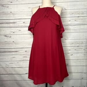 Dee Elly Red Ruffled Halterneck Short Dress Party Cocktail Size XS